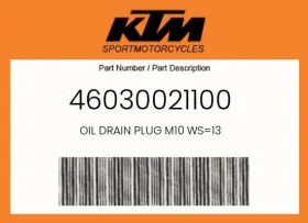 46030021100 Ktm New Genuine Oem Oil Drain Plug M10 Ws 13 -