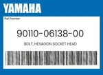 Yamaha Genuine Bolt, Hexagon Socket Head 90110-06138-00 New. Price: $7.65.